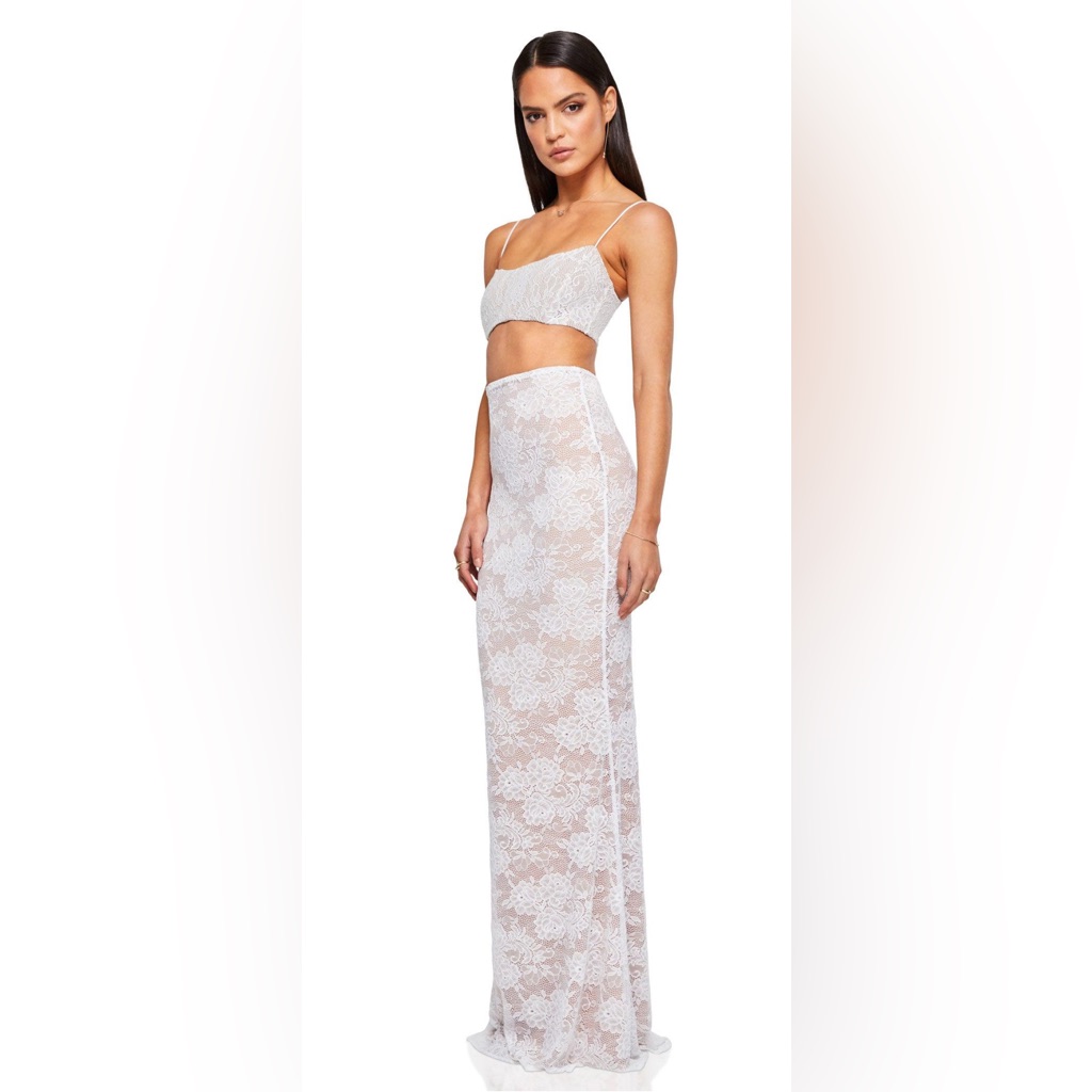 Nwt Nookie Heaven Lace Crop Top And Maxi Skirt Set White Sz Medium $$439
